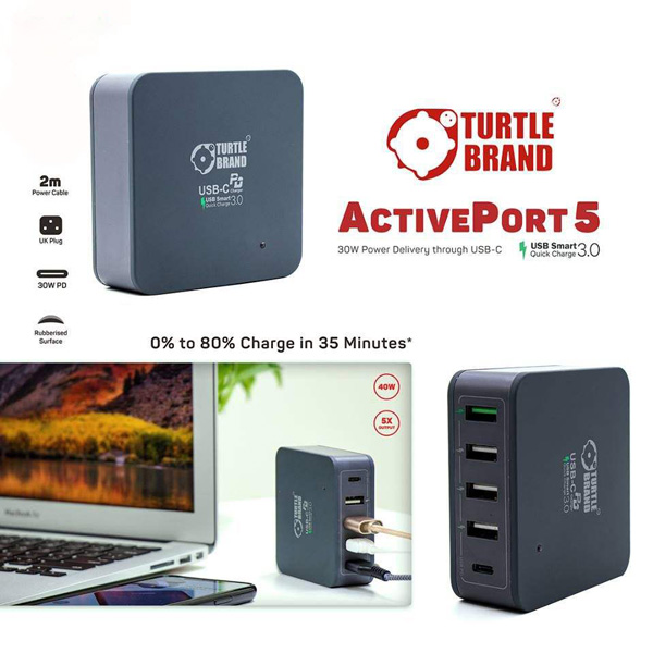 آداپتور-رو-میزی-5-پورت-40-وات-تورتل-برند-مدل-TB0089